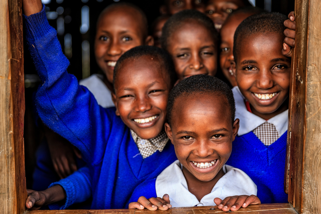 Group of African school children inside classroom, Kenya